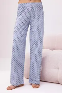 TRENDYOLMİLLA Light Blue Cotton Printed tied up Lycra Combed cotton single jersey Knitting Pajama Set - Image 3
