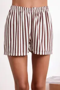 TRENDYOLMİLLA Brown 3 Sets Striped Ribbon Detailed Knitting Pajama Set - Image 3