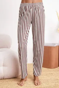TRENDYOLMİLLA Brown 3 Sets Striped Ribbon Detailed Knitting Pajama Set - Image 4