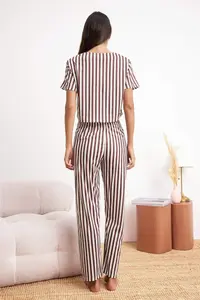 TRENDYOLMİLLA Brown 3 Sets Striped Ribbon Detailed Knitting Pajama Set - Image 5