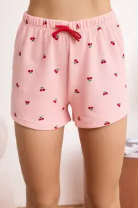 TRENDYOLMİLLA Pink Cherry Embroidered Soft Toe Waffle Knitting Pajama Set - Image 3