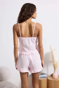 TRENDYOLMİLLA Pink 100% Cotton Frilly Muslin Material Weaving Pajama Set - Image 4