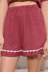 TRENDYOLMİLLA Red Gingham Stripe Detailed Viscose Weaving Pajama Set - Image 5