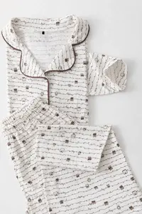 TRENDYOLMİLLA Brown Cotton animals Piped Ribbed Knitting Pajama Set