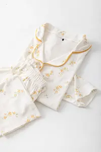 TRENDYOLMİLLA White-Yellow Cotton Floral Piped Ribbed Knitting Pajama Set