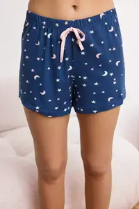 TRENDYOLMİLLA Pink-Navy Blue Galaxy Patterned Piped Knitting Pajama Set - Image 3