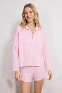 TRENDYOLMİLLA Pink 3 Sets Striped Knitting Pajama Set with Bra - Image 2