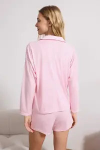TRENDYOLMİLLA Pink 3 Sets Striped Knitting Pajama Set with Bra - Image 4
