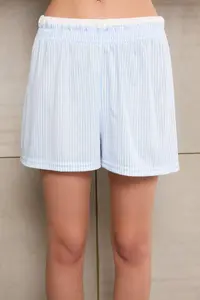 TRENDYOLMİLLA Teen White-Blue Printed Striped Waist Detailed Knitting Pajama Set - Image 3