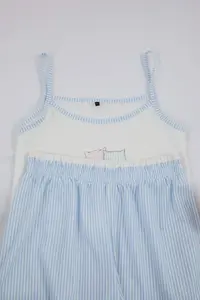 TRENDYOLMİLLA Teen White-Blue Printed Striped Waist Detailed Knitting Pajama Set - Image 8