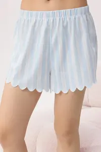 TRENDYOLMİLLA Mavi Striped Embroidery Detailed Knitting Pajama Set - Image 3