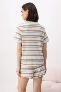 TRENDYOLMİLLA Beige-Mink Striped Knitwear look Knitting Pajama Set - Image 4