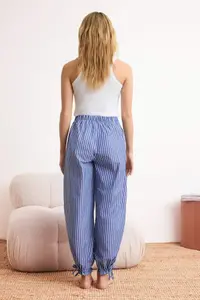 TRENDYOLMİLLA White-Blue Striped Balloon Fit Top Knitting Bottom Weaving Pajama Set - Image 4
