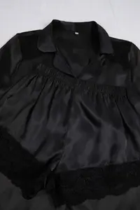 TRENDYOLMİLLA Black Lace Detailed Satin OF shorts Weaving Pajama Set - Image 5