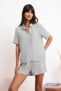 TRENDYOLMİLLA Multicolored Striped Piping Detailed Viscose Weaving Pajama Set