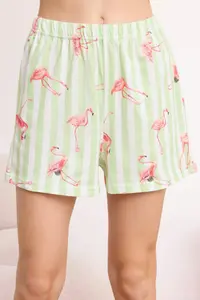 TRENDYOLMİLLA Green 100% Cotton Flamingolu Knitting Pajama Set - Image 3