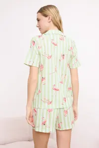 TRENDYOLMİLLA Green 100% Cotton Flamingolu Knitting Pajama Set - Image 4