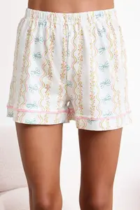 TRENDYOLMİLLA Multicolored 100% Cotton Flower and Ribbon Patterned Piped Knitting Pajama Set - Image 3