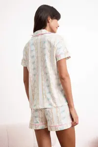 TRENDYOLMİLLA Multicolored 100% Cotton Flower and Ribbon Patterned Piped Knitting Pajama Set - Image 4
