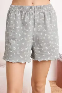 TRENDYOLMİLLA Gray 100% Cotton Floral Lace Detailed Knitting Pajama Set - Image 3