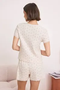 TRENDYOLMİLLA Light Pink Cotton Floral Lace Detailed Ribbed/Camisole Knitting Pajama Set - Image 4
