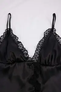 TRENDYOLMİLLA Black Polka Dot Tulle Detailed Satin Weaving Pajama Set - Image 2