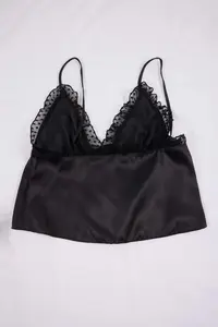 TRENDYOLMİLLA Black Polka Dot Tulle Detailed Satin Weaving Pajama Set - Image 4