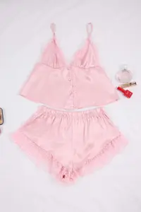 TRENDYOLMİLLA Pink Polka Dot Tulle Detailed Satin Weaving Pajama Set
