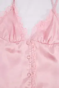 TRENDYOLMİLLA Pink Polka Dot Tulle Detailed Satin Weaving Pajama Set - Image 2