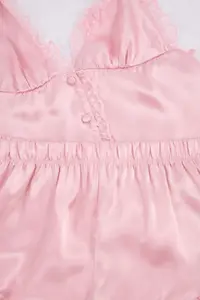 TRENDYOLMİLLA Pink Polka Dot Tulle Detailed Satin Weaving Pajama Set - Image 3