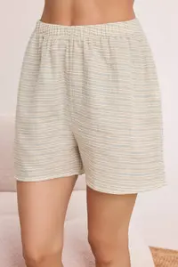 TRENDYOLMİLLA Beige 100% Cotton Striped Muslin Weaving Pajama Set - Image 3