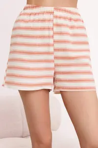 TRENDYOLMİLLA Brick Red 100% Cotton Striped Muslin Weaving Pajama Set - Image 3