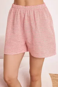 TRENDYOLMİLLA Burgundy 100% Cotton Striped Muslin Weaving Pajama Set - Image 3
