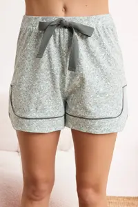 TRENDYOLMİLLA Anthracite-MINT Floral Lycra Soft Touch Knitting Pajama Set - Image 3