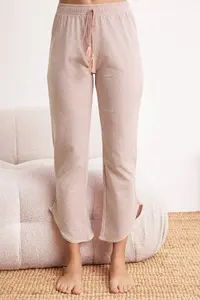 TRENDYOLMİLLA Powder Pink Stripe Detailed Printed Lycra Soft Touch Knitting Pajama Set - Image 3
