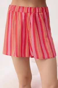 TRENDYOLMİLLA Red-Multicolored Striped Viscose Weaving Pajama Set - Image 3