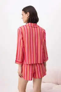 TRENDYOLMİLLA Red-Multicolored Striped Viscose Weaving Pajama Set - Image 4