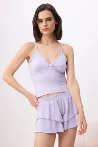 TRENDYOLMİLLA Lilac 100% Cotton Printed Piped 30/1 penye single jersey Knitting Pajama Set - Image 2