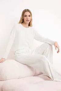 TRENDYOLMİLLA White Baby Overlocked Soft Touch Winter Ribbed/Pointel Knitting Pajama Set - Image 2