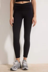 TRENDYOLMİLLA Black Shirred Waist folded Brushed Soft Material Knitting Sports Leggings