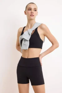 TRENDYOLMİLLA Black Waist folded Brushed Soft Material Sports Leggings - Image 2