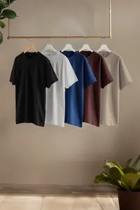 MAN Black-Navy Blue-Brown-Mink-Ecru slim/Narrow Kesim 5 Sets Paket 100% Cotton Tok T-Shirt - Image 2