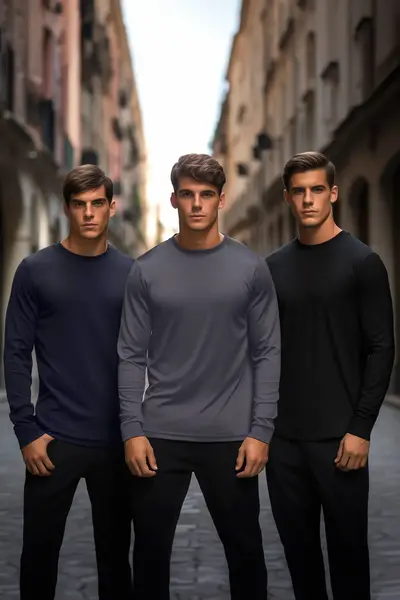 MAN Black-Navy Blue-Anthracite Regular/Normal Kesim 3 Sets Paket Basic 100% Cotton T-Shirt