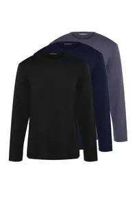 MAN Black-Navy Blue-Anthracite Regular/Normal Kesim 3 Sets Paket Basic 100% Cotton T-Shirt - Image 2