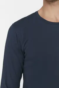 MAN Navy Blue Basic Regular/Normal Kesim Crew Neck Long Sleeve 100% Cotton T-Shirt - Image 7