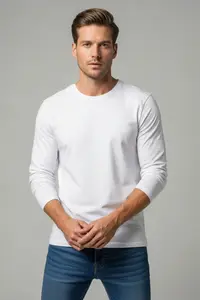 MAN White Regular/Normal Kesim Long Sleeve 100% Cotton Tok Material T-Shirt - Image 2