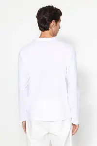 MAN White Regular/Normal Kesim Long Sleeve 100% Cotton Tok Material T-Shirt - Image 4