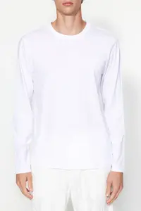 MAN White Regular/Normal Kesim Long Sleeve 100% Cotton Tok Material T-Shirt - Image 8