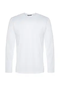 MAN White Regular/Normal Kesim Long Sleeve 100% Cotton Tok Material T-Shirt - Image 9
