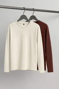 MAN Brown-Stone 2 Sets Paket 100% Cotton Long Sleeve Regular/Normal Kesim T-Shirt